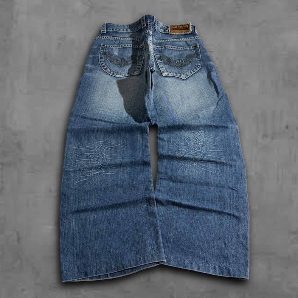 Vintage Japanese Embroidered Denim Baggy Jeans Y2k Grunge Design Style Sz 30x25